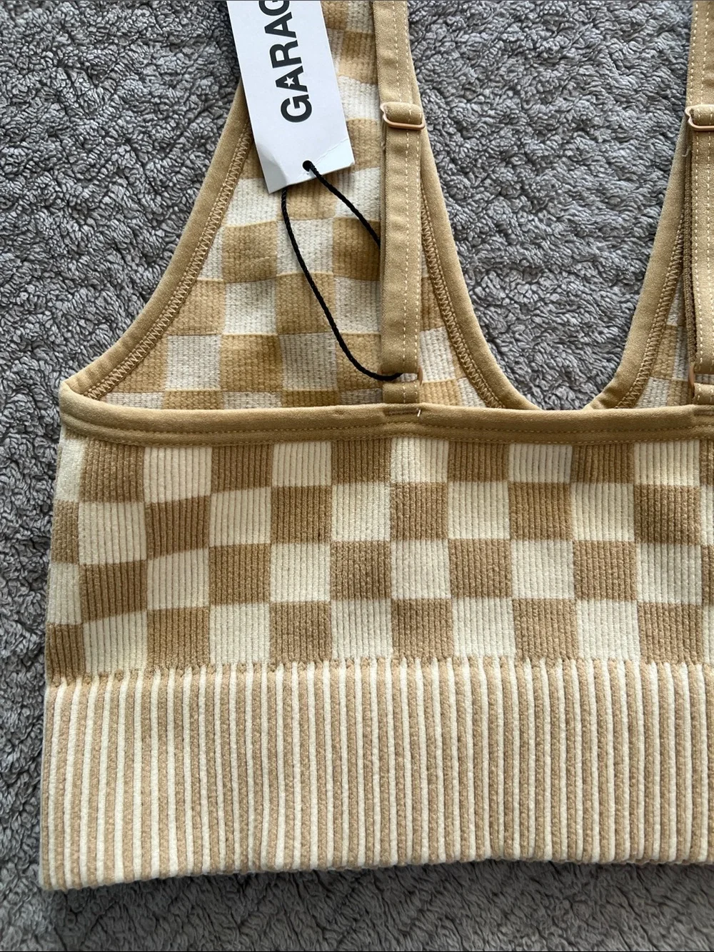 NWT Garage Summer Seamless Deep Plunge Tan Checkered Cami Bralette Size Small